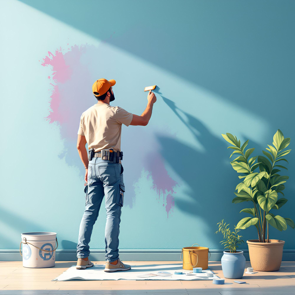 Professional painter with paint roller